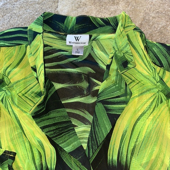 Worthington button down green flowered sleeveless top size large - Picture 2 of 4